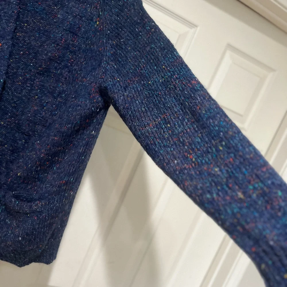 VNTG  Women's Small Blue Multi Color Knit Cardigan Sweater Scandi Grama‎ Preppy